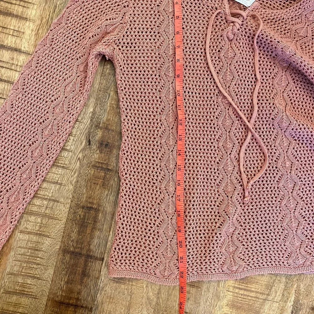 Vintage Boho Western Open Knit Sweater Womens S Lace‎ Up Hippie Cottage Peasant